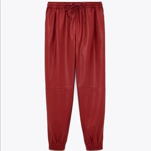 ZARA RED FAUX LEATHER JOGGERS